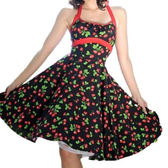 Pinup Couture Dresses & Skirts - Cherry Print Black Halter Dress #1281